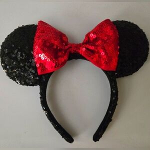Sequin Classic Disney Parks Minnie Ears Headband with Red Bow